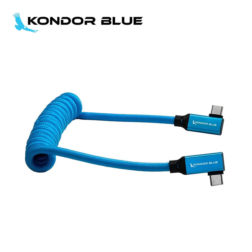 KondorBlue 12-24&quot; Coiled USB-C 3.2 Right Angle Braided Cable 콘도블루 코일형 직각 편조 케이블 KB_USBC_CRA